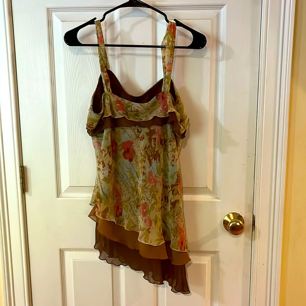 Brown and Cream abstract floral print camisole